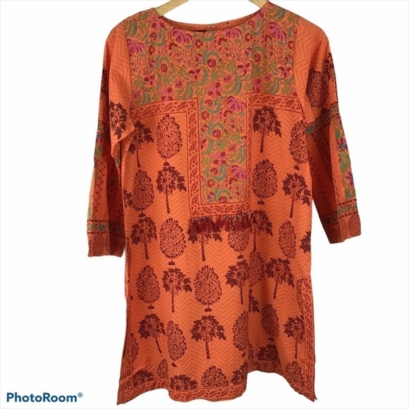 Khaadi Pret Kurta Size 12 Palm Trees Orange - Picture 1 of 8